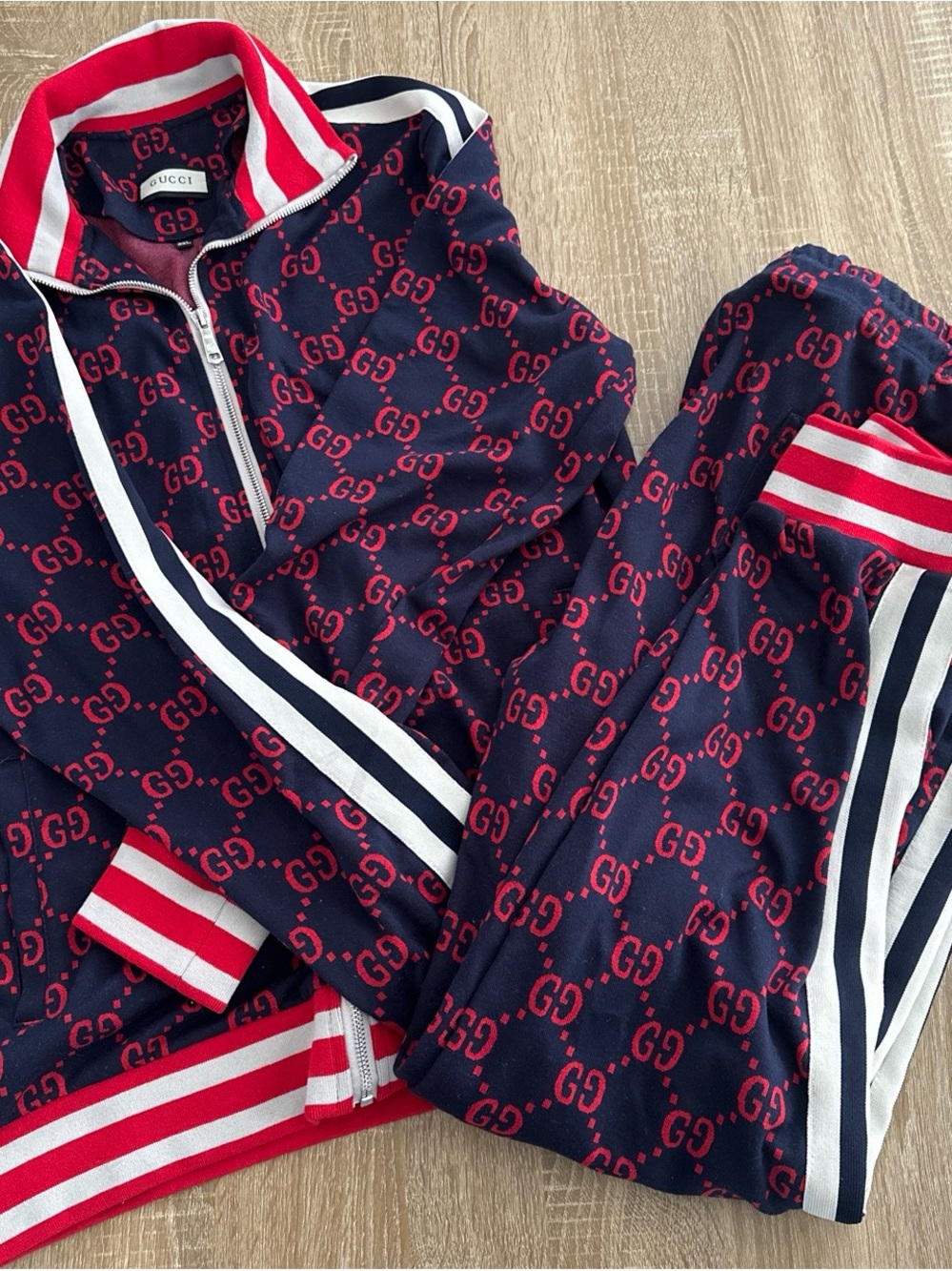 Gucci Navy & Red GG Zip-Up Track Jacket